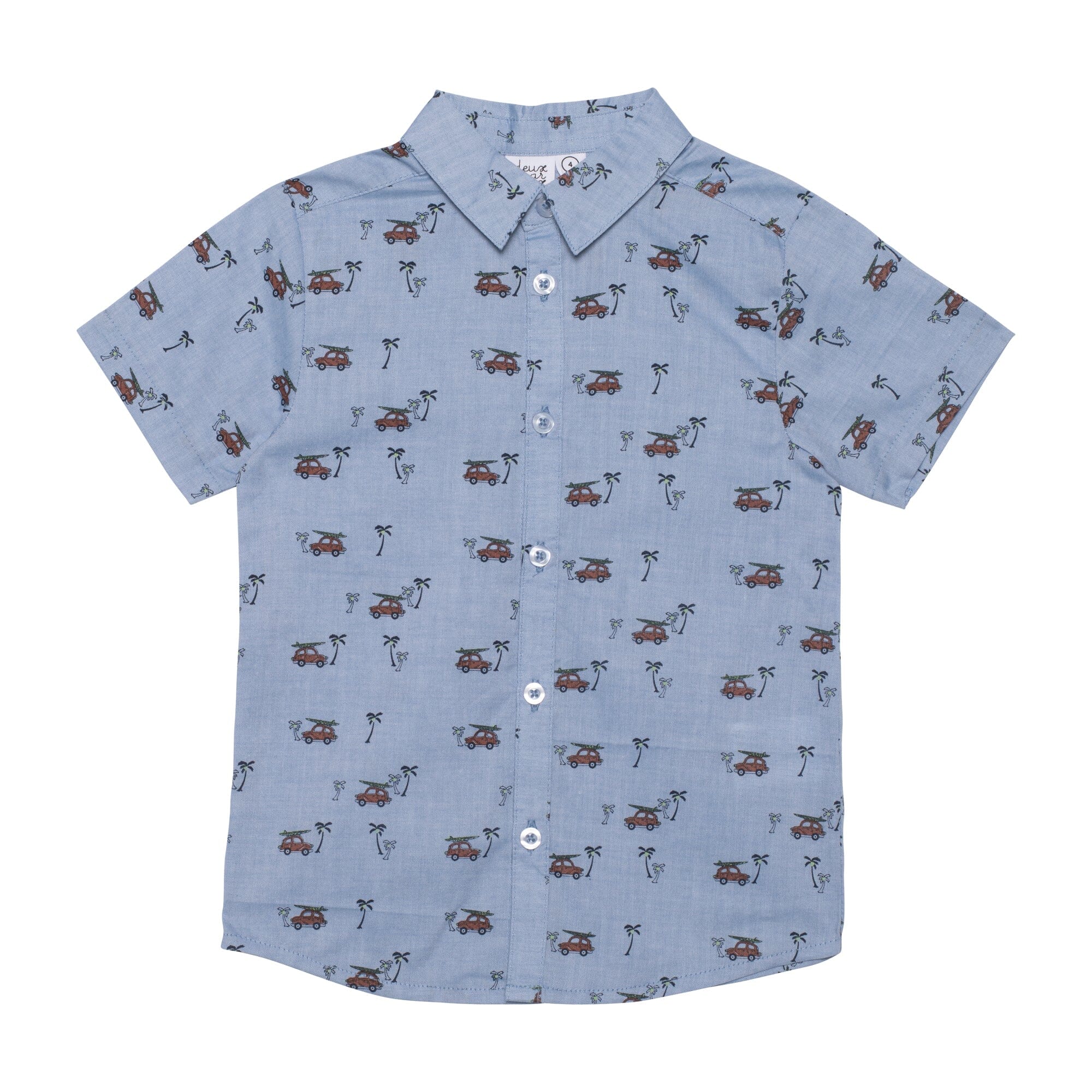 Chemise bleue en coton avec imprimé de camions