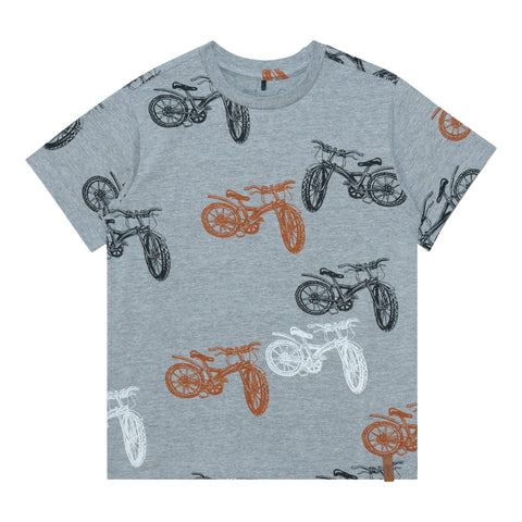 T-shirt jersey gris pâle chiné avec imprimé de vélos